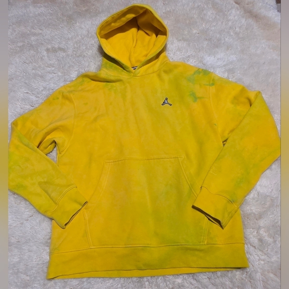 JORDAN NIKE Yellow/Blue Tye Die Men's Hoodie Sz Large
